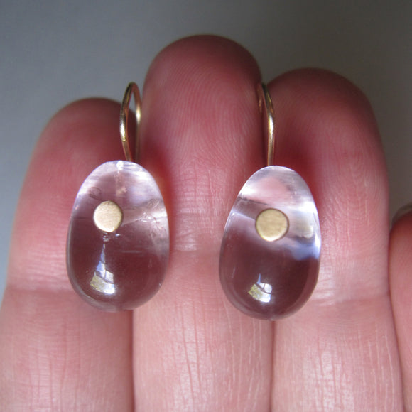 Reserved for Rebecca --- Light Pink Amethyst Jelly Bean Drops Solid 14k Gold Earrings