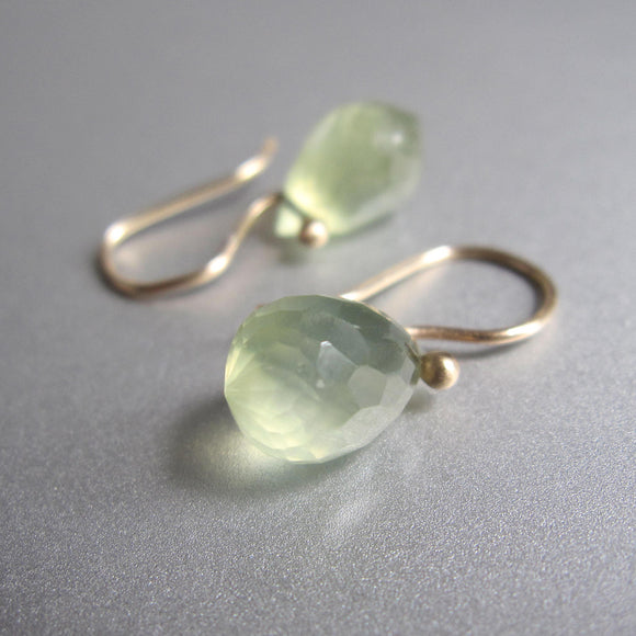 small faceted prehnite drops solid 14k gold earrings