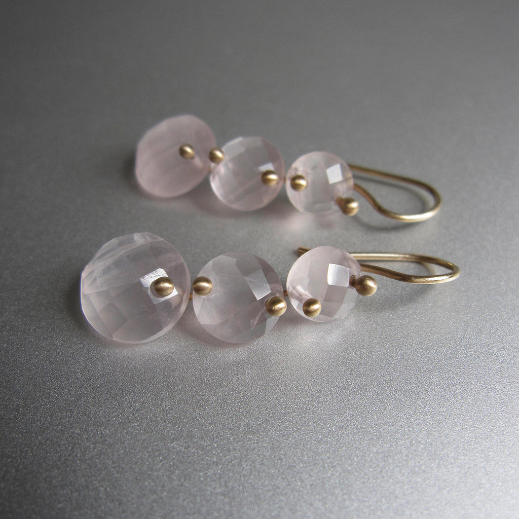 rose quartz faceted three button drops solid 14k gold earrings2