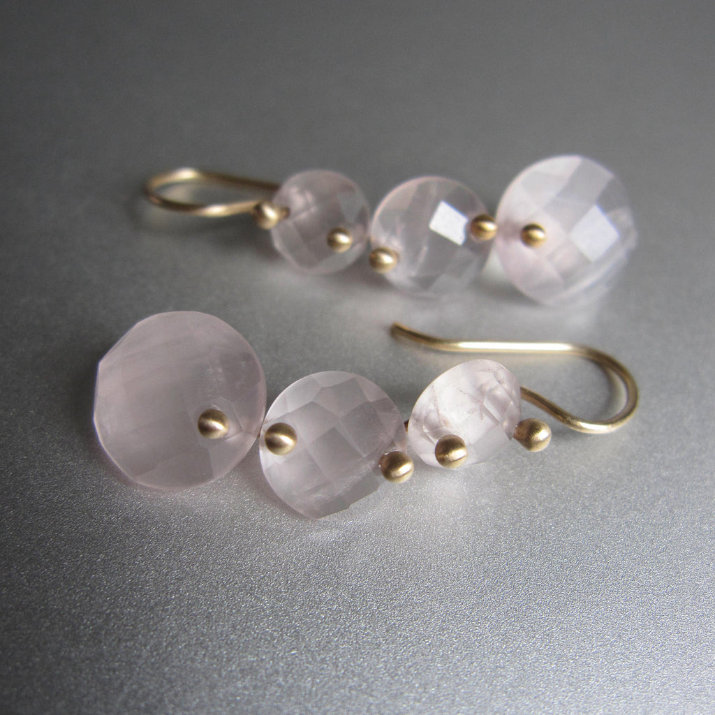rose quartz faceted three button drops solid 14k gold earrings4