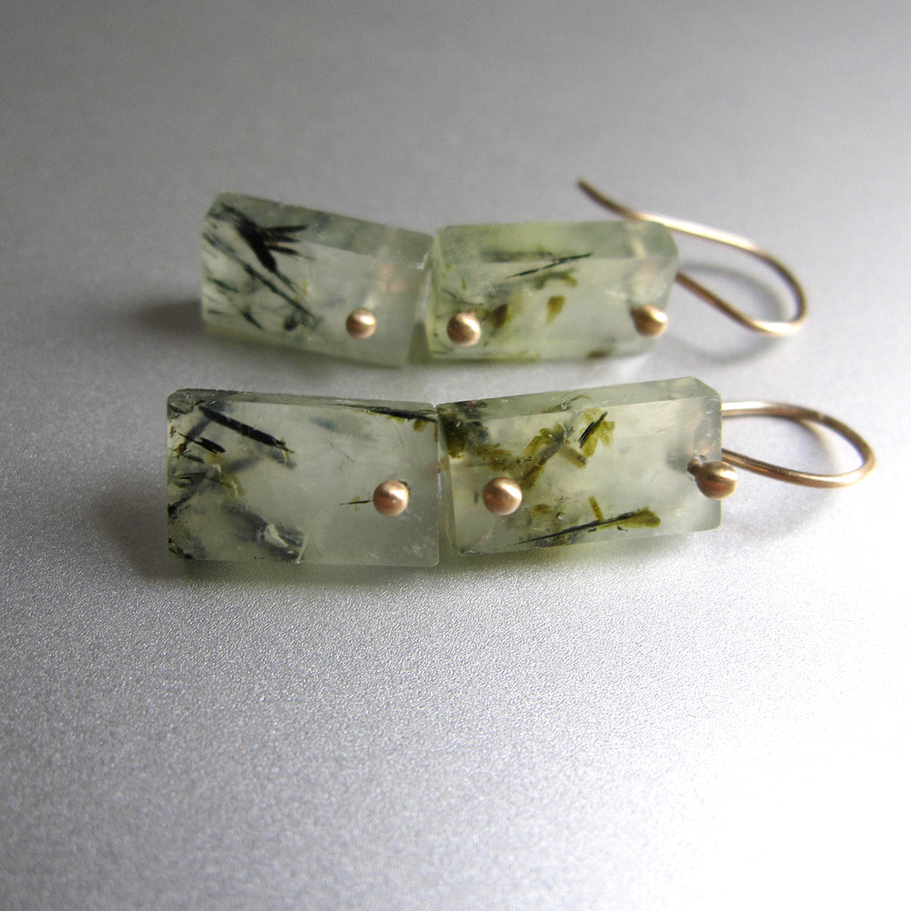 tourmalated prehnite rectangle double drops solid 14k gold earrings2