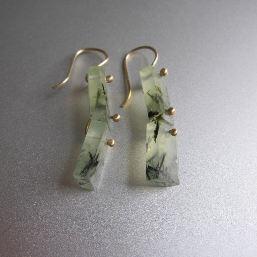 tourmalated prehnite rectangle double drops solid 14k gold earrings5