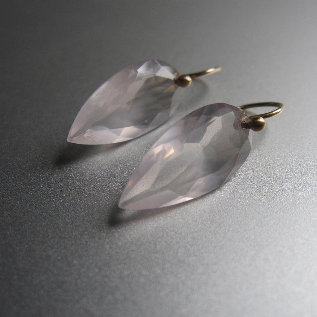 rose quartz faceted pointed drops solid 14k gold earrings3