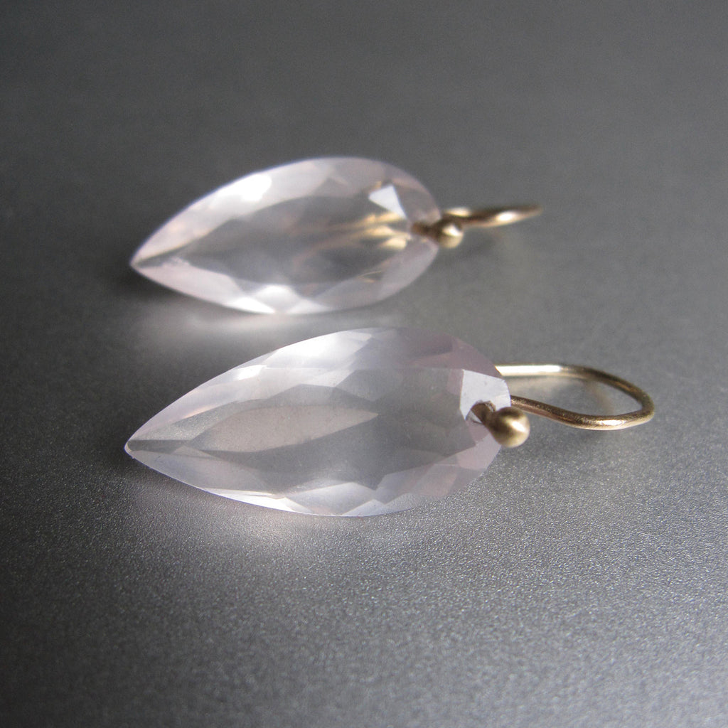 rose quartz faceted pointed drops solid 14k gold earrings2
