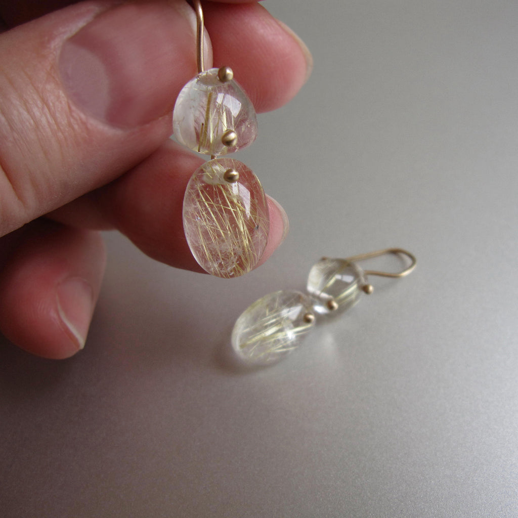 golden rutilated quartz double drops solid 14k gold earrings5