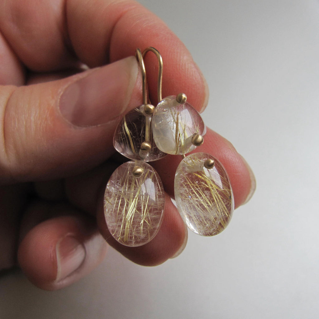 golden rutilated quartz double drops solid 14k gold earrings6