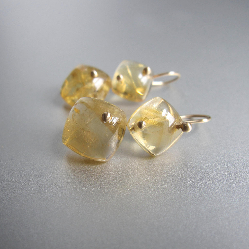 citrine cushion diamond double drops solid 14k gold earrings