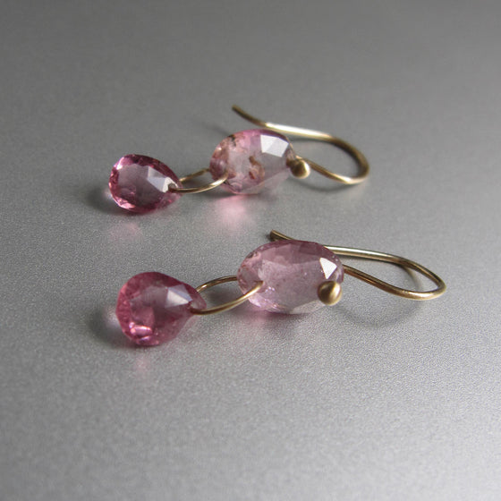 small pink tourmaline double drops solid 14k gold earrings