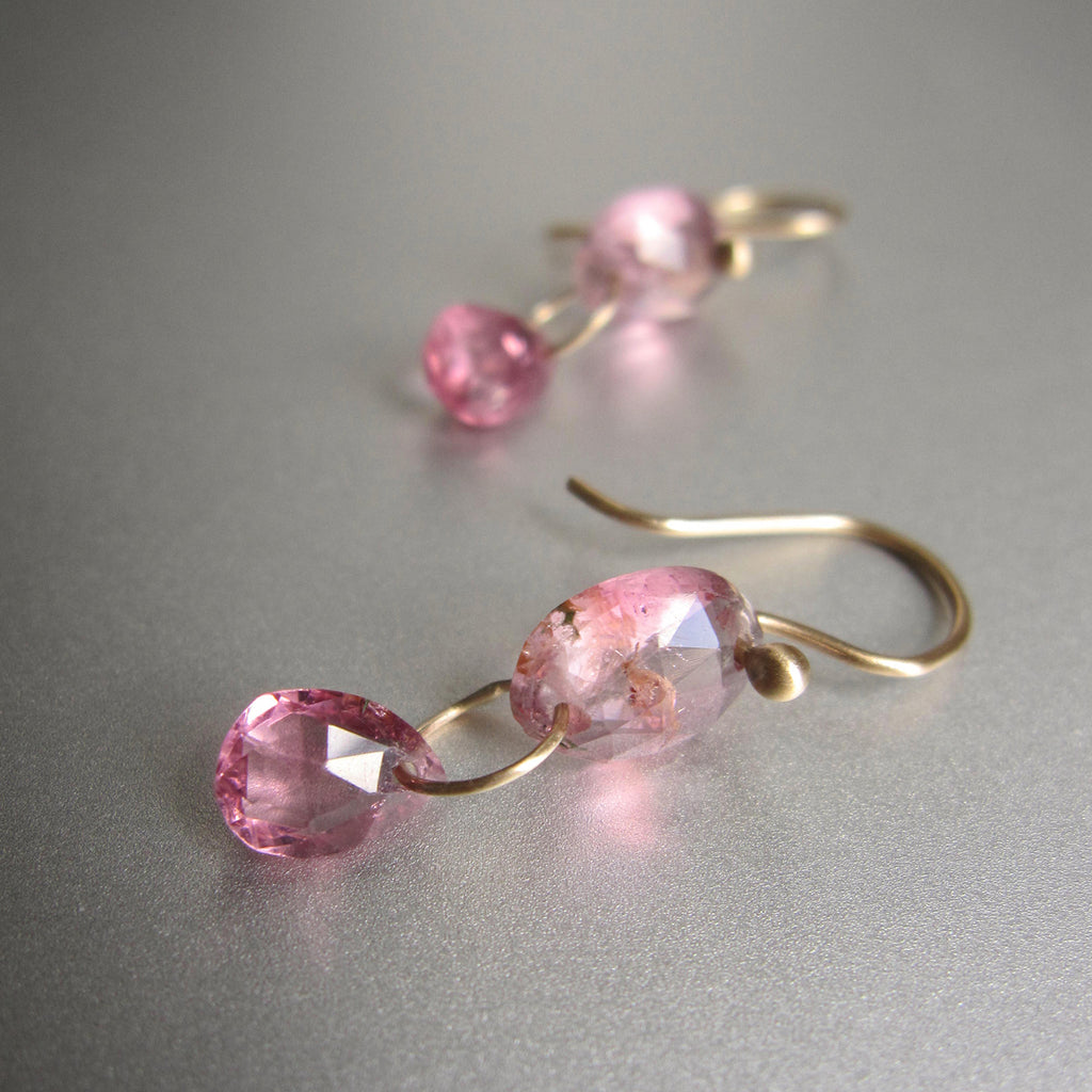 small pink tourmaline double drops solid 14k gold earrings3