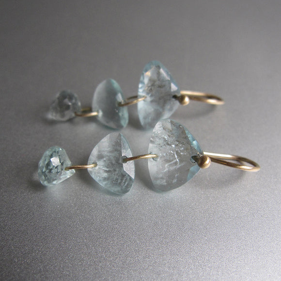 aquamarine triple drops solid 14k gold earrings