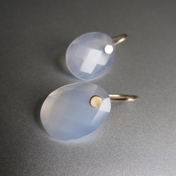 blue chalcedony oval rose cut slices solid 14k gold earrings