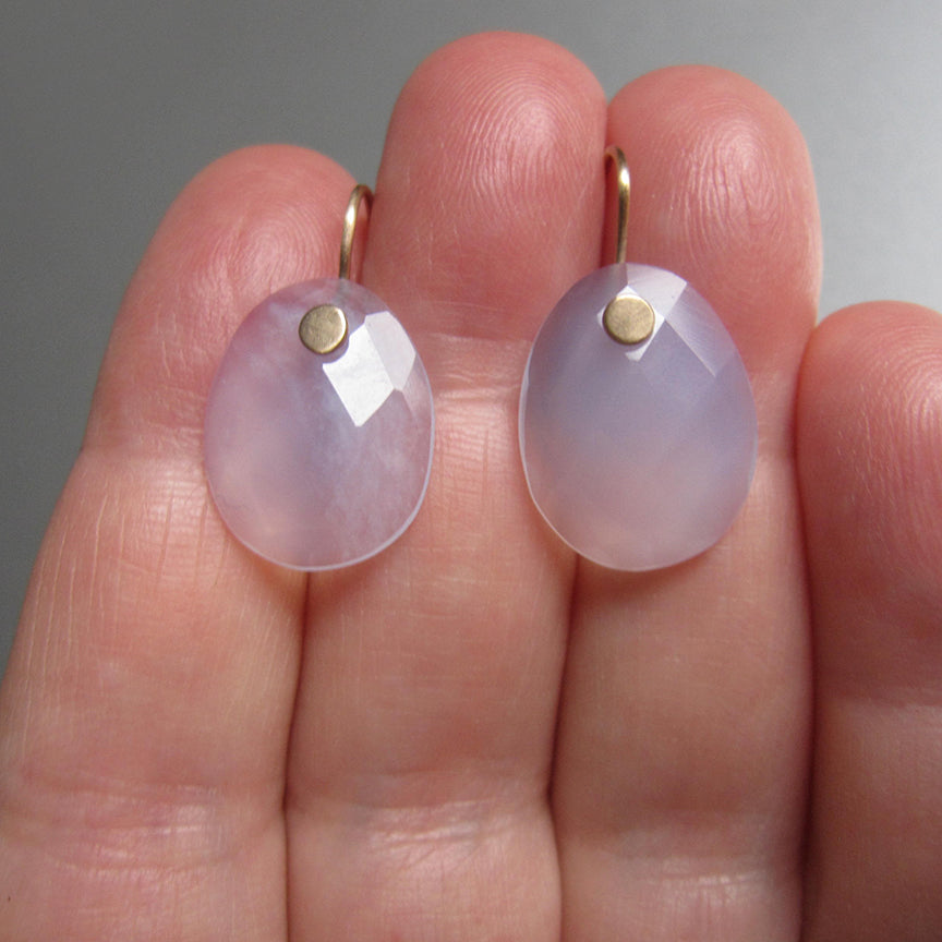 blue chalcedony oval rose cut slices solid 14k gold earrings4