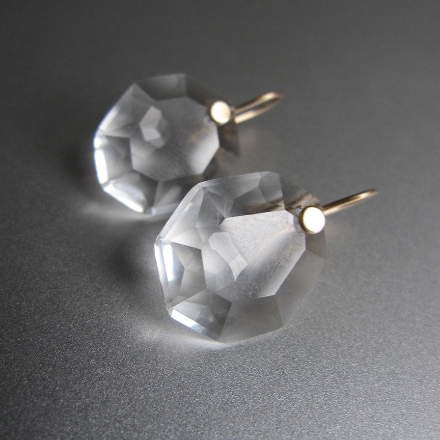 clear crystal quartz rose cut drops solid 14k gold earrings2