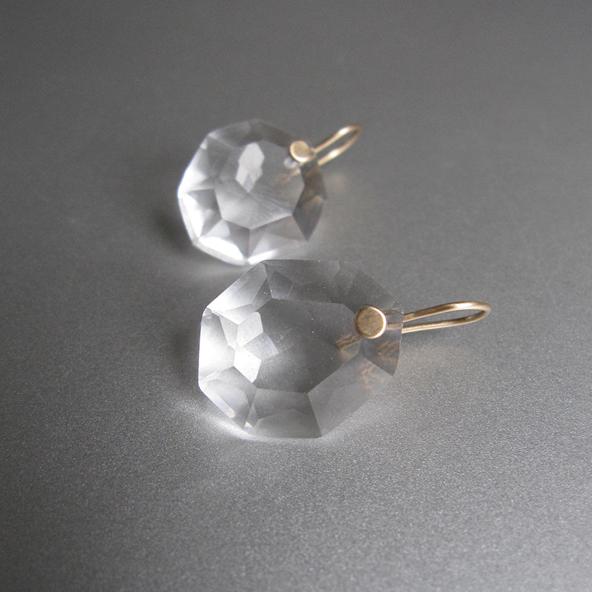 clear crystal quartz rose cut drops solid 14k gold earrings3