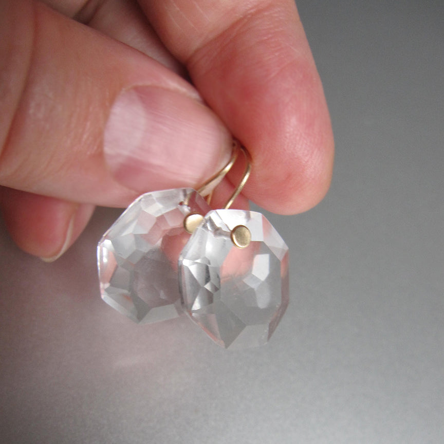 clear crystal quartz rose cut drops solid 14k gold earrings5