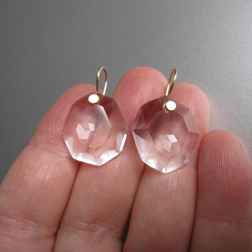 clear crystal quartz rose cut drops solid 14k gold earrings6