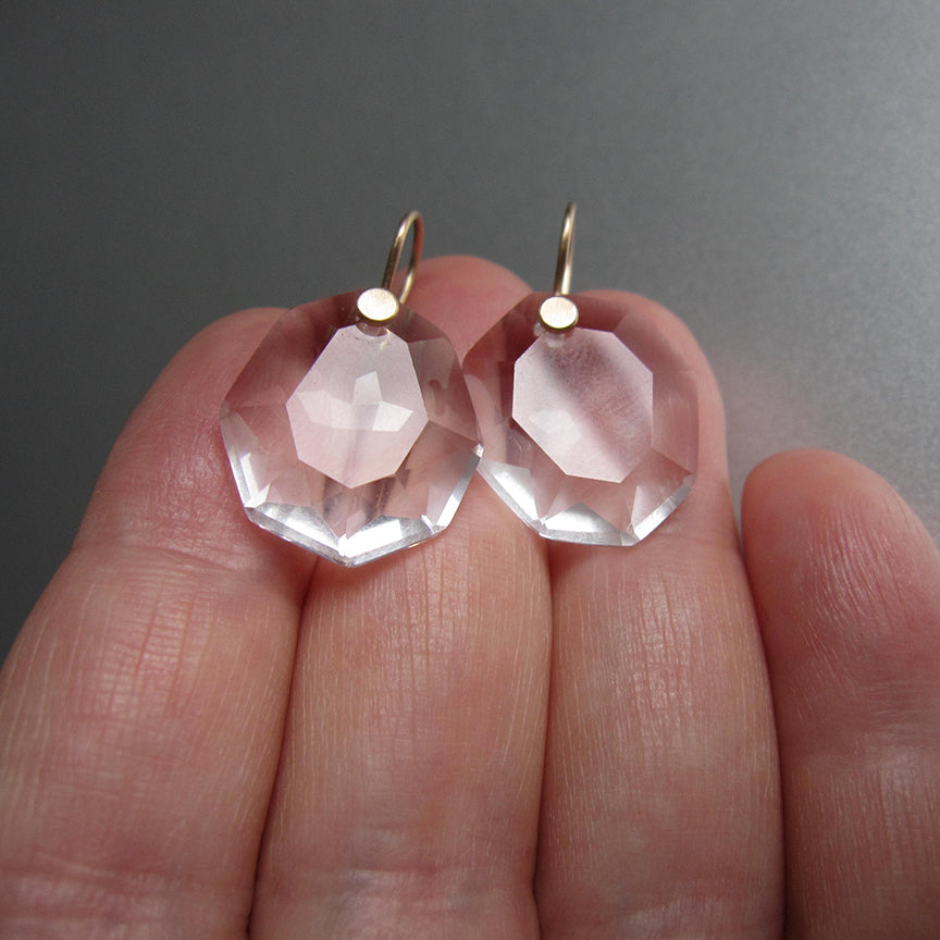 clear crystal quartz rose cut drops solid 14k gold earrings7