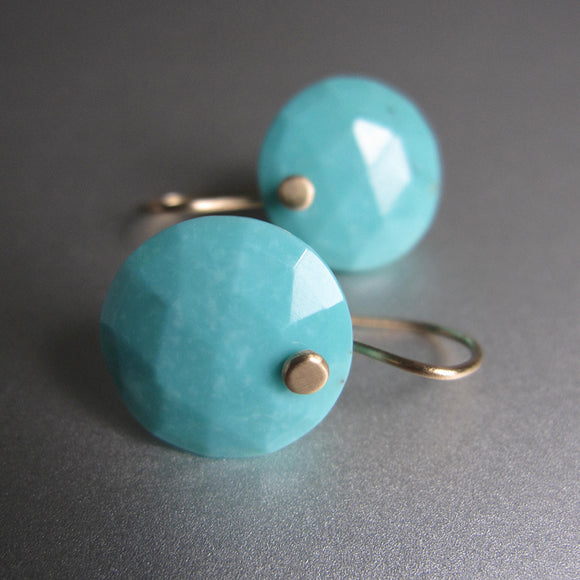 faceted blue turquoise disc drops solid 14k gold earrings3