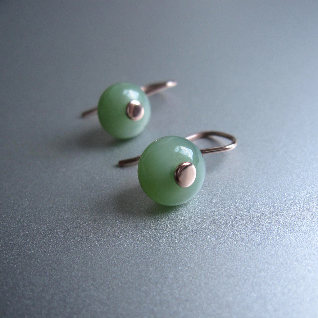 light green nephrite jade button drops solid 14k rose gold earrings3