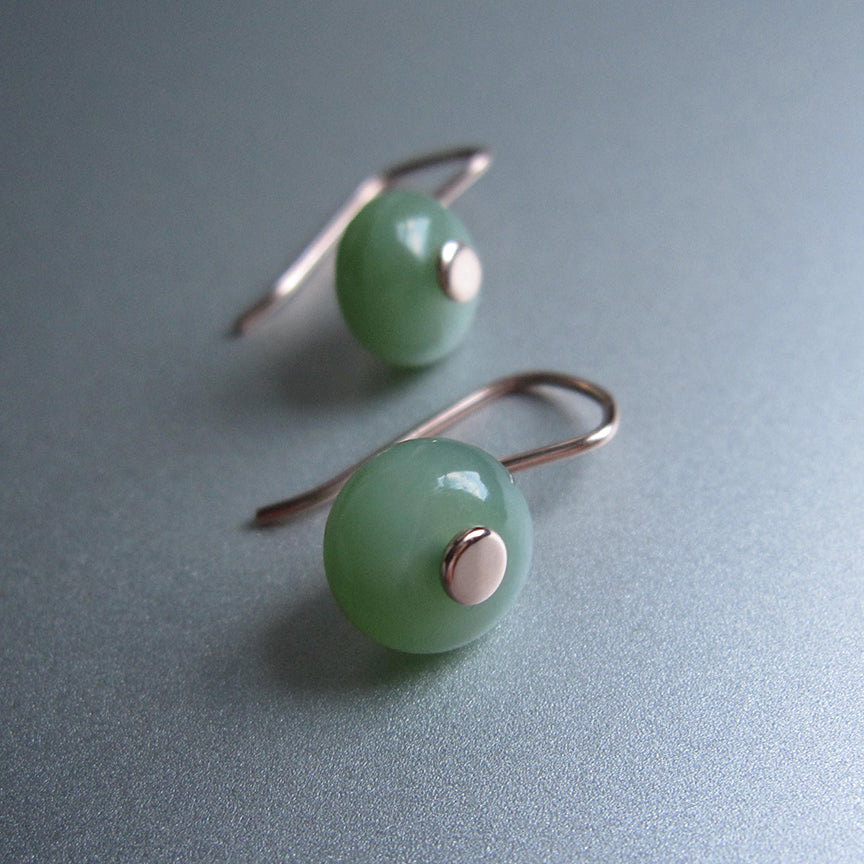 light green nephrite jade button drops solid 14k rose gold earrings4