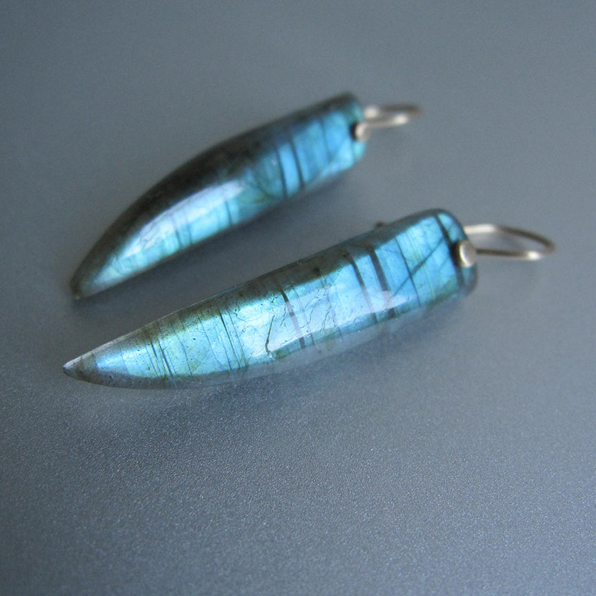 Blue Labradorite Long Curved Drops Solid 14k Gold Earrings3