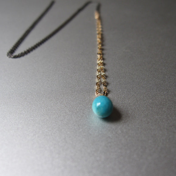 Mixed metals sterling and 14k yellow gold chain with small turquoise drop necklace