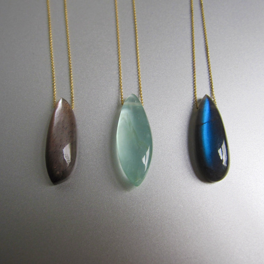 choose your stone choose your metal drop necklace on chain chocolate moonstone labradorite aquamarine2