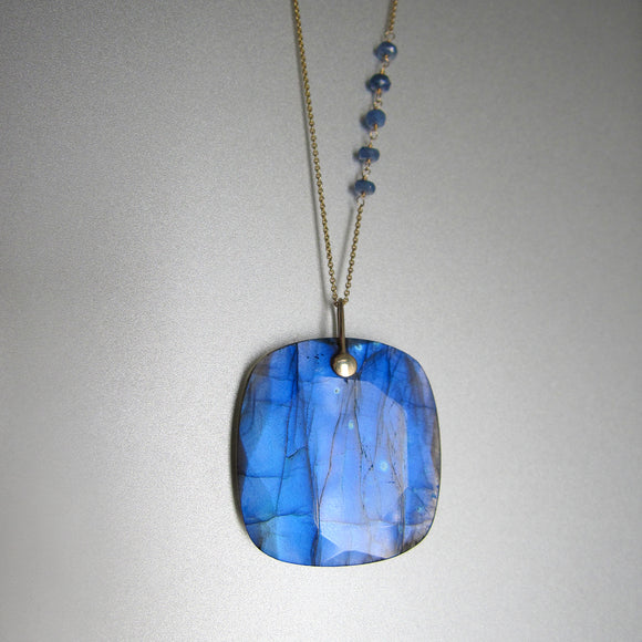 bright blue labradorite square and sapphire solid 14k gold necklace