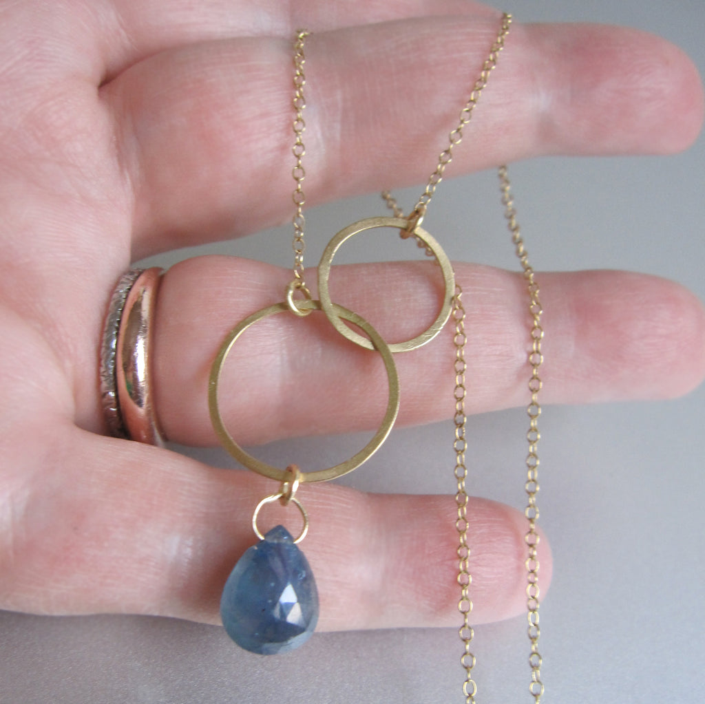 double circle sapphire drop solid 18k gold necklace4