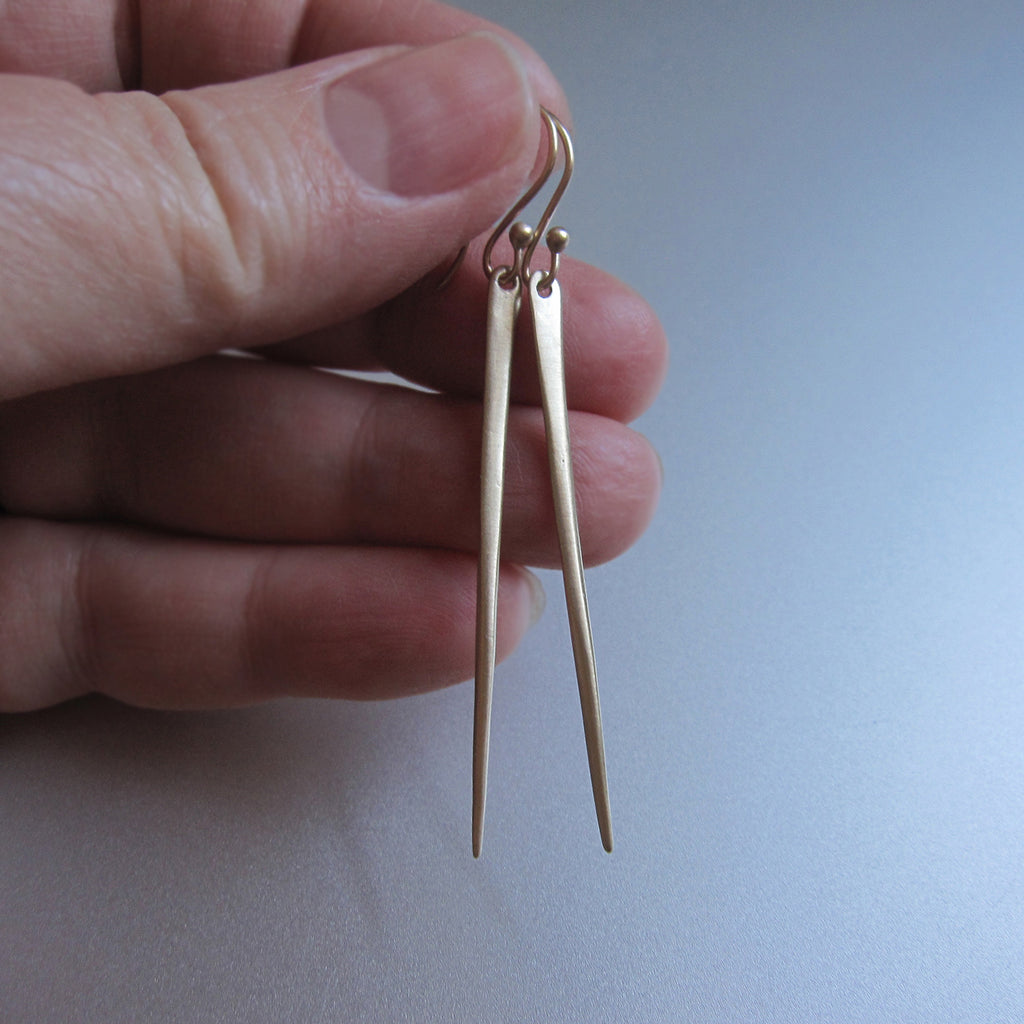 extra long 14k gold spike needle earrings6