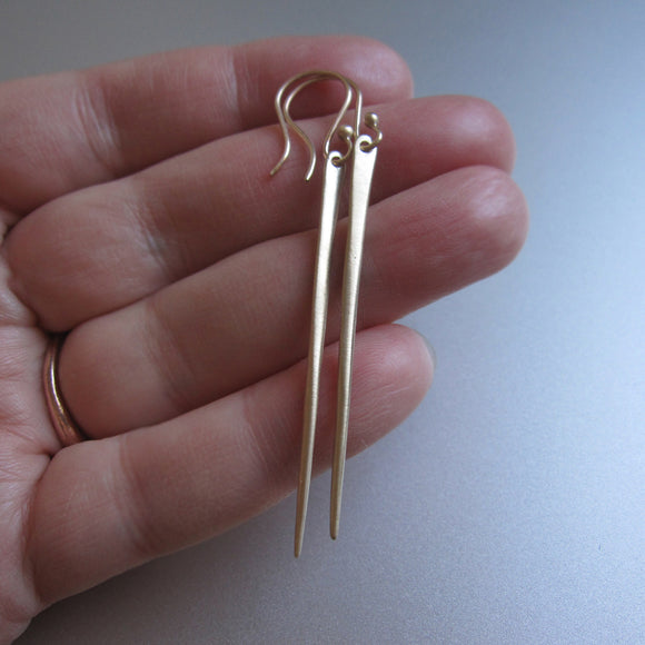 extra long 14k gold spike needle earrings