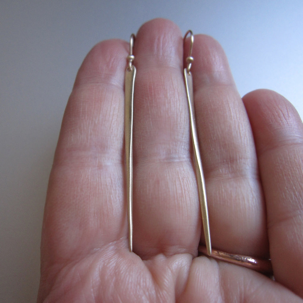 extra long 14k gold spike needle earrings7