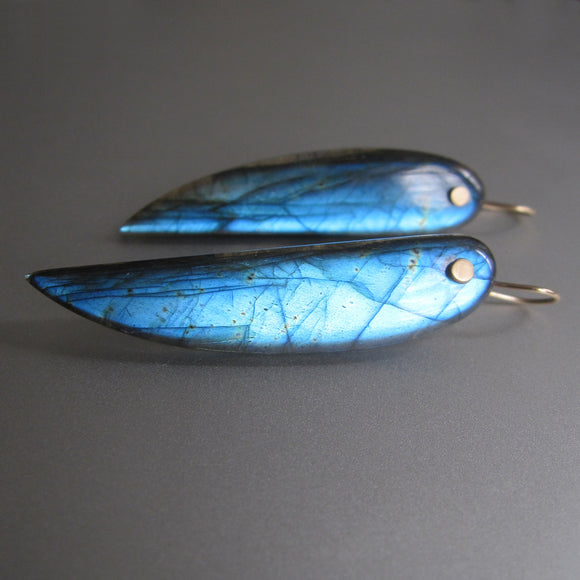 long curved blue labradorite drops solid 14k gold earrings