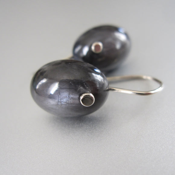 small oval gray sapphire drops solid 14k white gold earrings