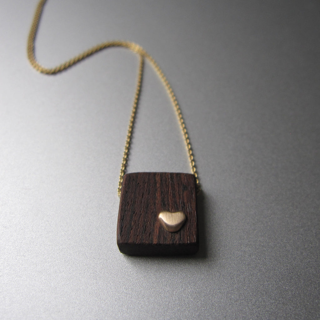 recycled wood and gold heart necklace solid 14k gold necklace valentine4