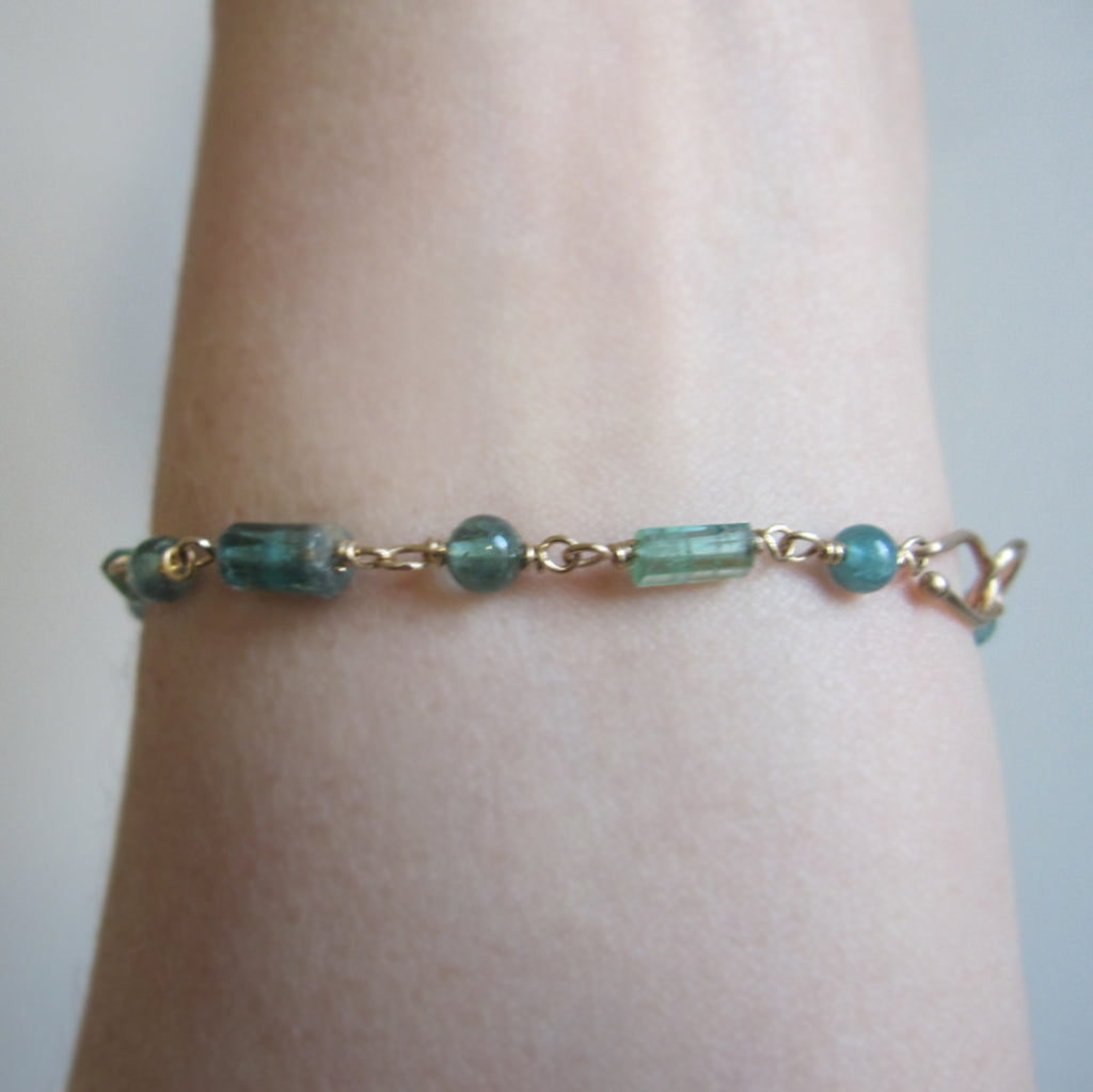 Paraiba blue tourmaline solid 14k gold beaded bracelet9