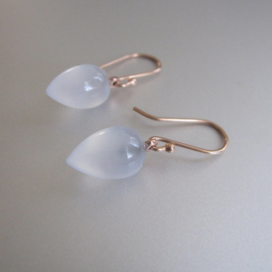 light blue chalcedony pointed drops solid 14k rose gold earrings
