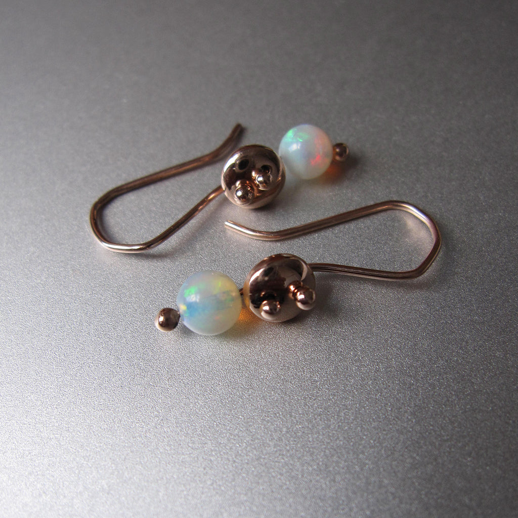solid rose gold lentil earrings with opal beads2