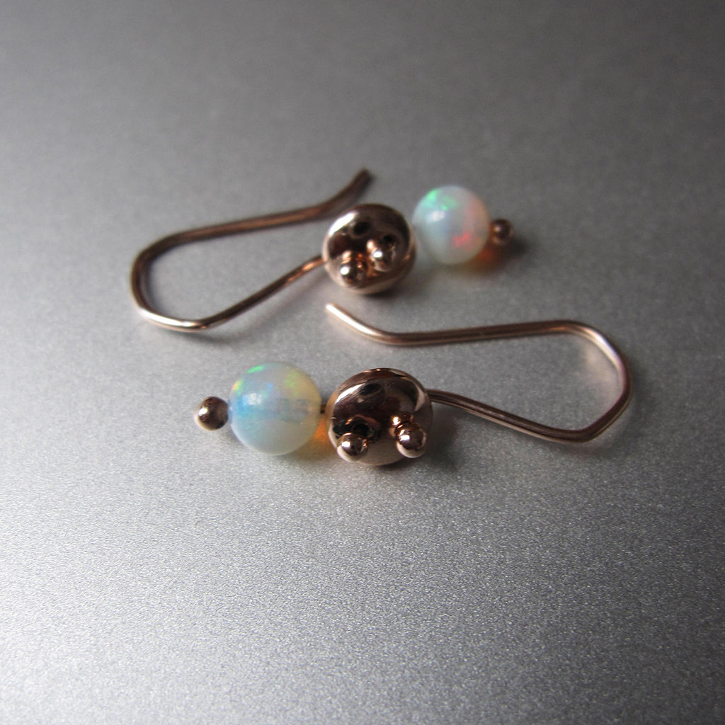 solid rose gold lentil earrings with opal beads4