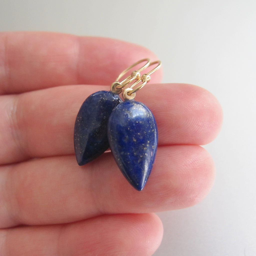 lapis lazuli pointed deep blue drops solid 14k gold earrings3