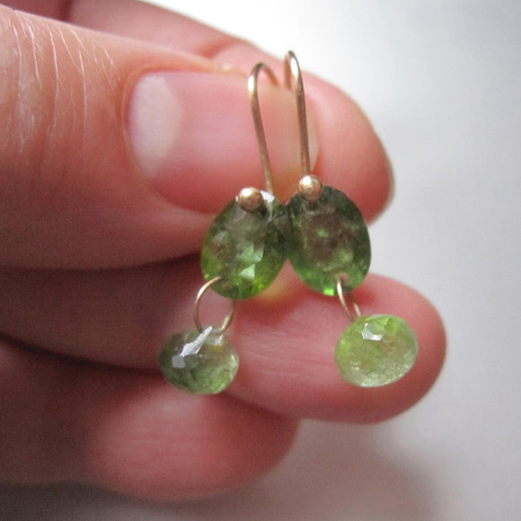 bright green tourmaline double drops solid 14k gold earrings
