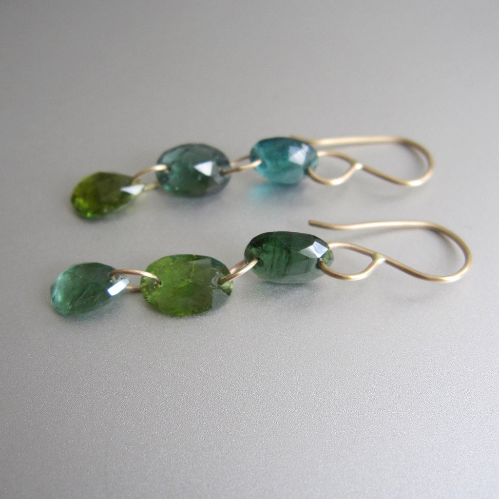 blue green tourmaline three drop solid 14k gold earrings2