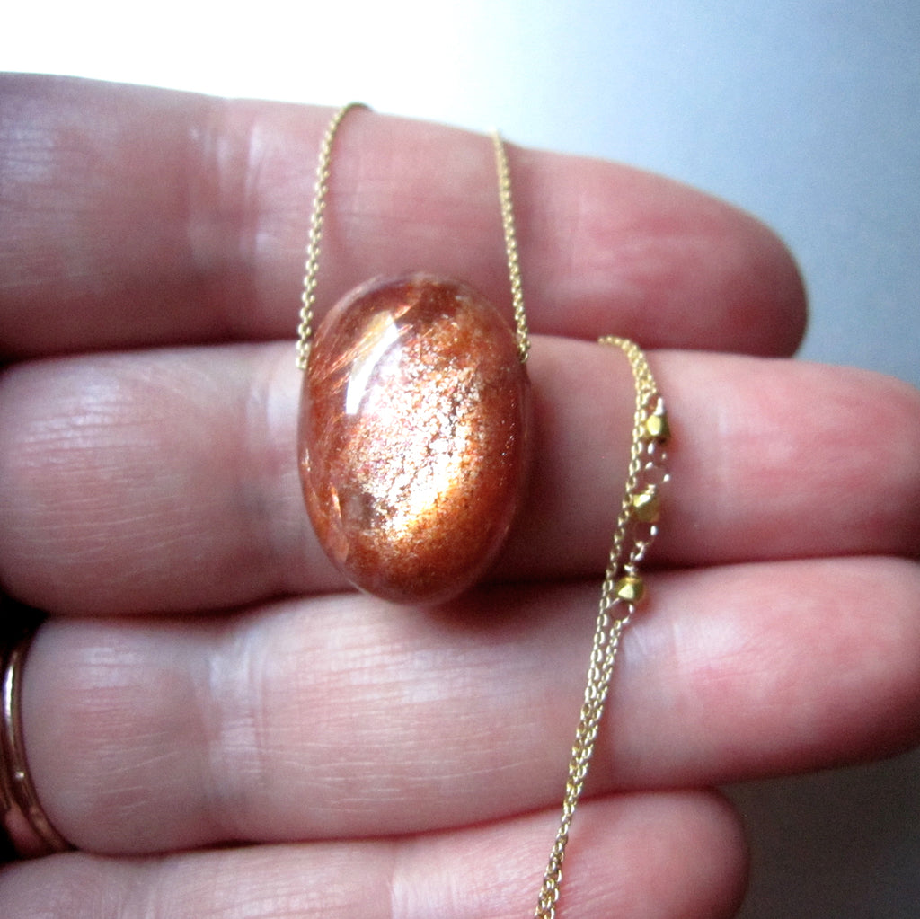 orange sunstone oval drop solid 14k and 18k gold necklace2
