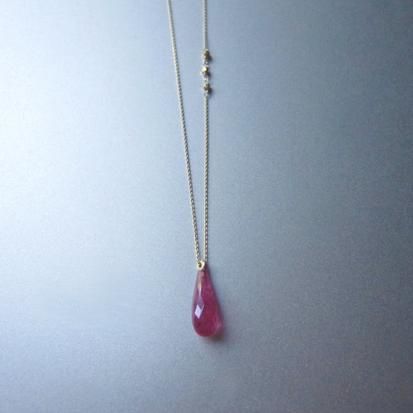 bright pink sapphire drop solid 14k and 18k gold necklace