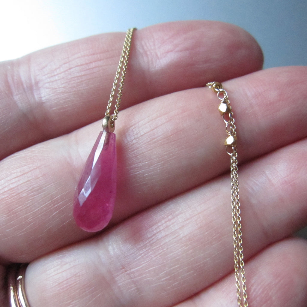 bright pink sapphire drop solid 14k and 18k gold necklace7