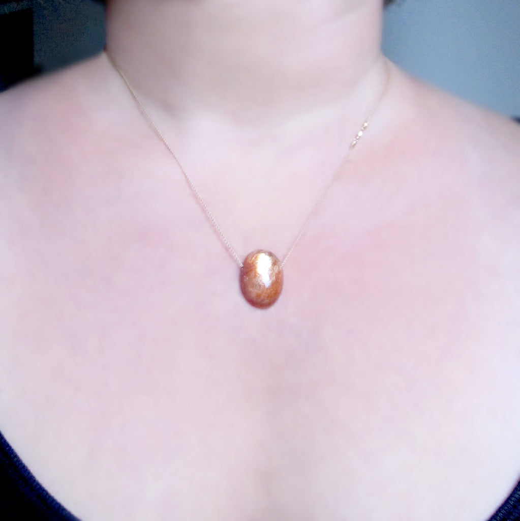 orange sunstone oval drop solid 14k and 18k gold necklace6