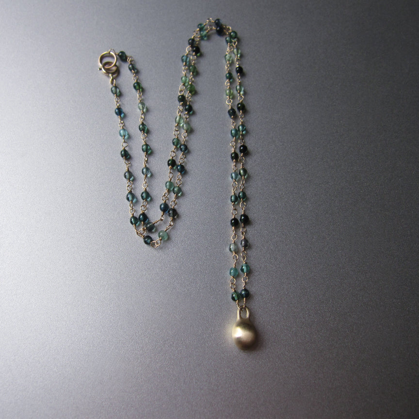 indicolite blue green tourmaline seed bead necklace with large gold drop solid 14k gold necklace4