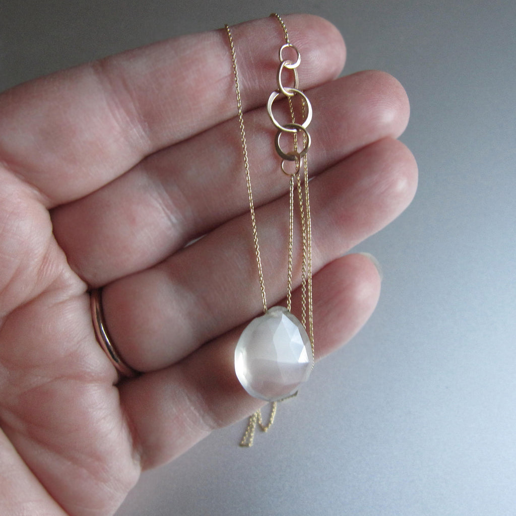 white moonstone drop with hammered links chain accent solid 14k gold necklace2