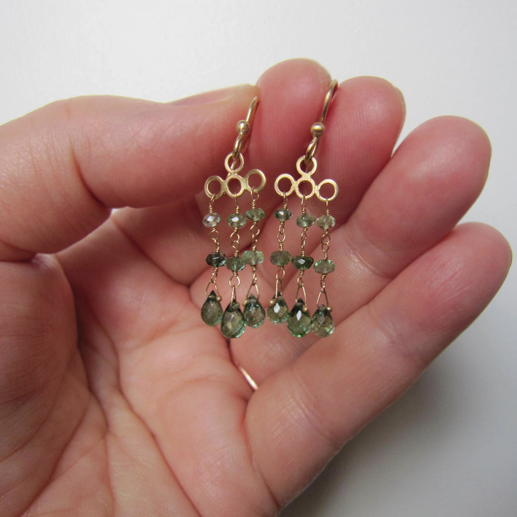 indicolite green tourmaline chandelier solid 14k gold earrings2
