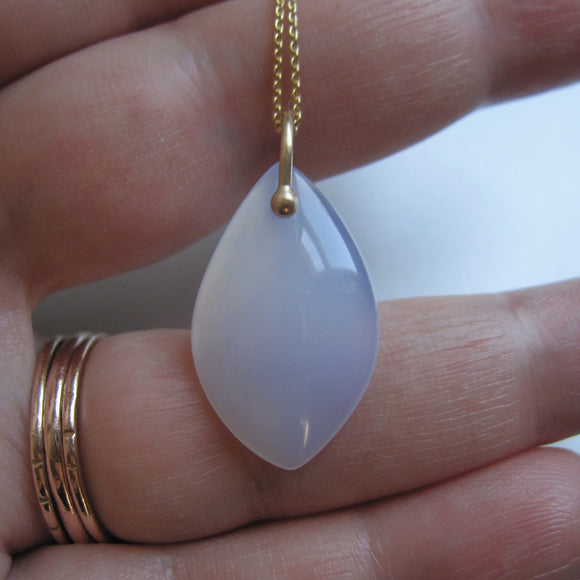 blue chalcedony smooth marquise drop solid 14k gold necklace